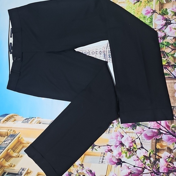 Banana Republic Ryan Fit Cuffed Wool Dress Black Italian Fabric Pants Size‎ 8L - Picture 2 of 5